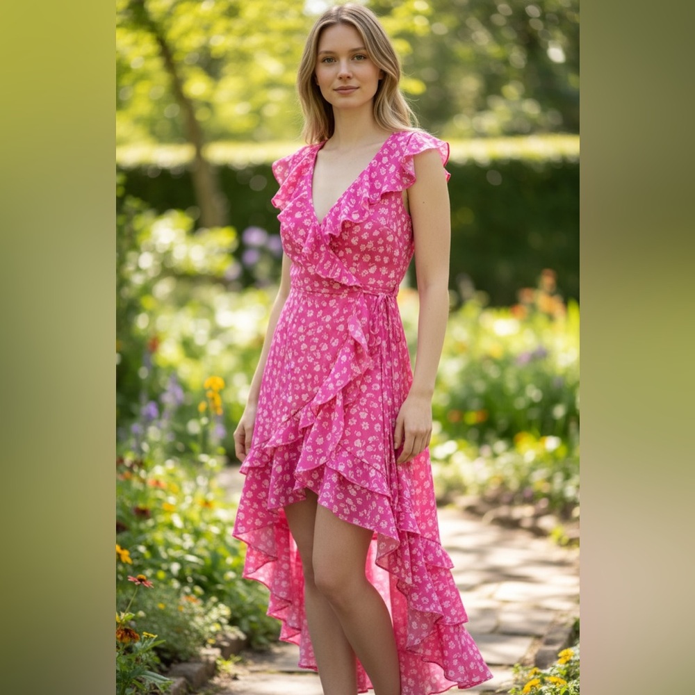 Lulu's Pink Floral High Low Dress